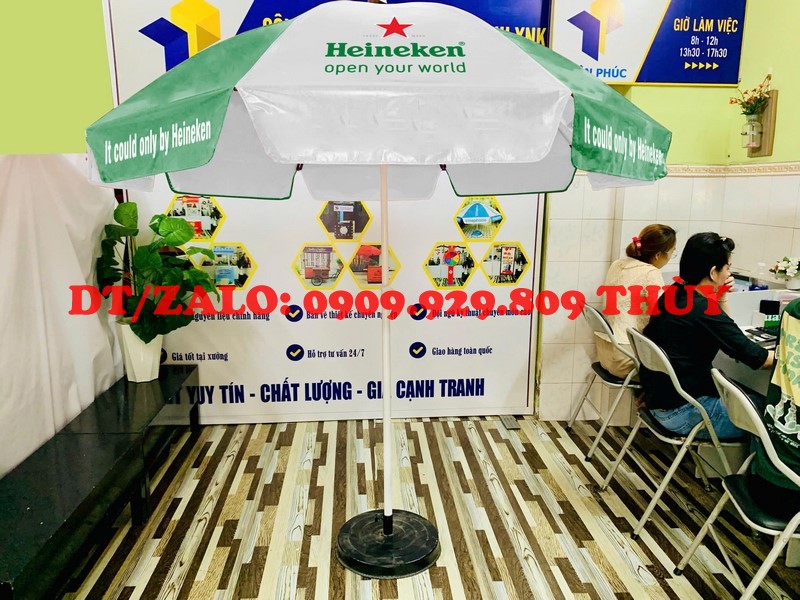 dù che quảng cáo thương hiệu in logo bia heineken
