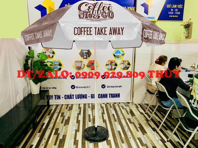 Xưởng in dù ngoài trời cà phê in logo